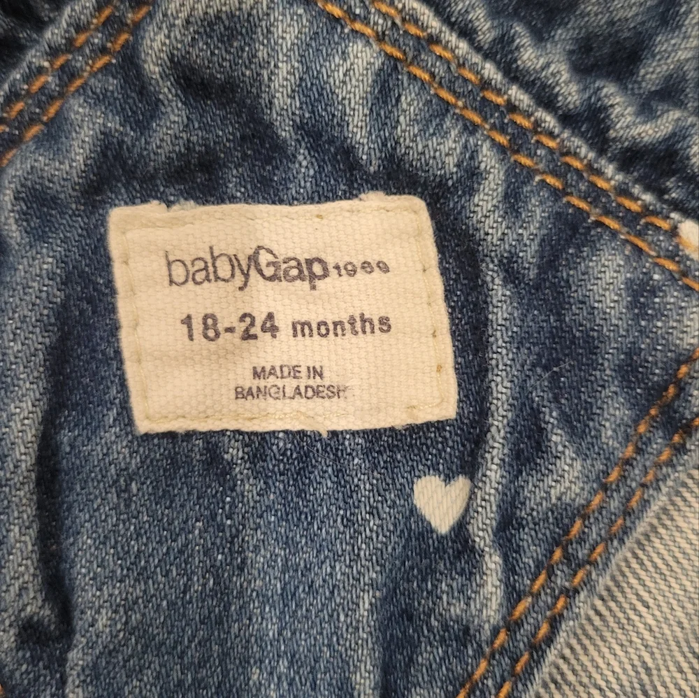 Baby Gap denim shortall w/heart pattern in 18-24 months. Valentine's